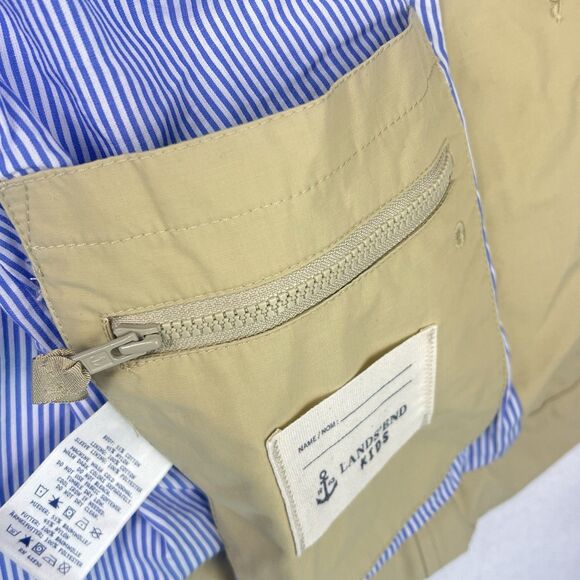 Lands' End Girl’s Khaki Trench Coat M 5-6 Single Breasted Inverted Pleat Lined - Picture 6 of 12